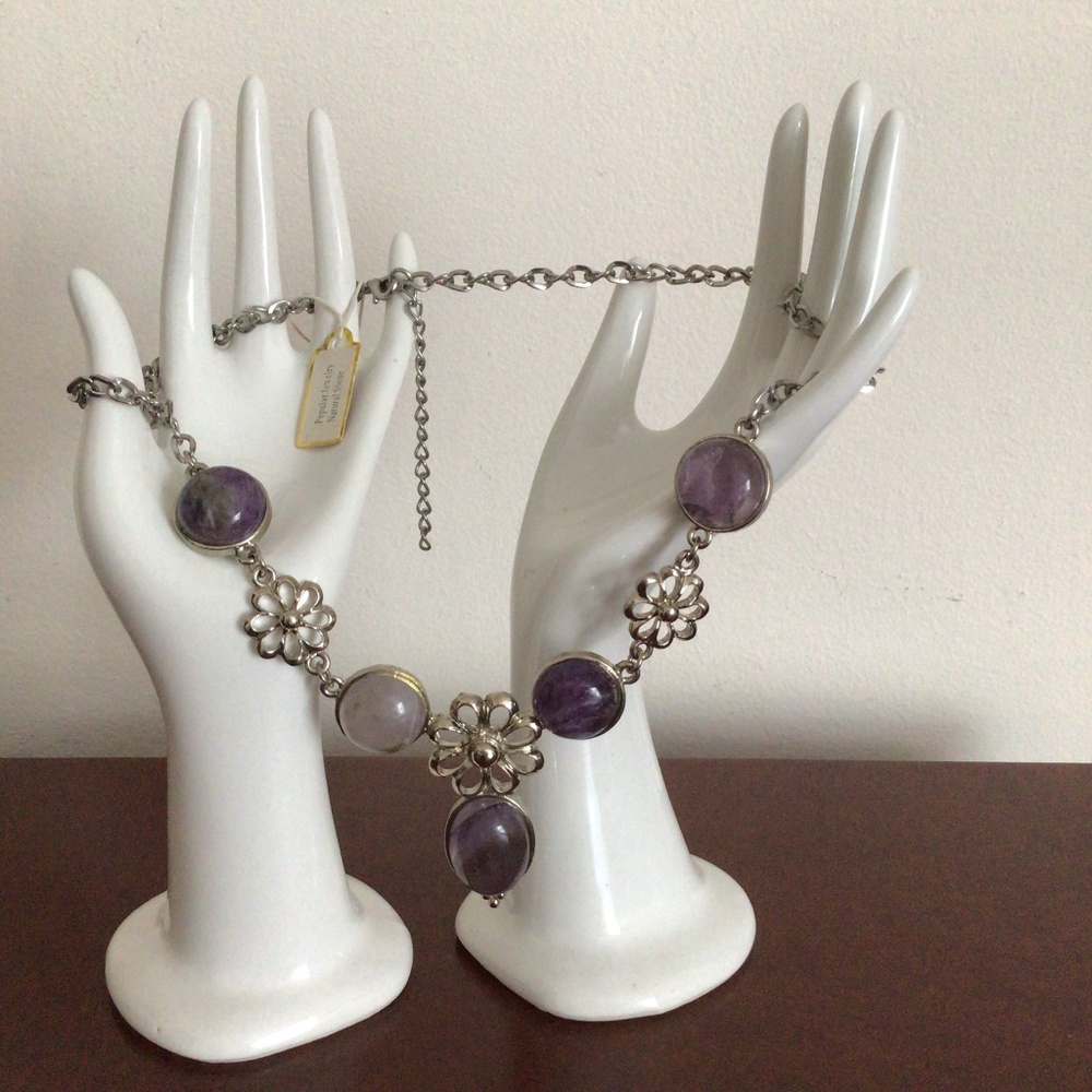 Ametyst in rhodium necklace